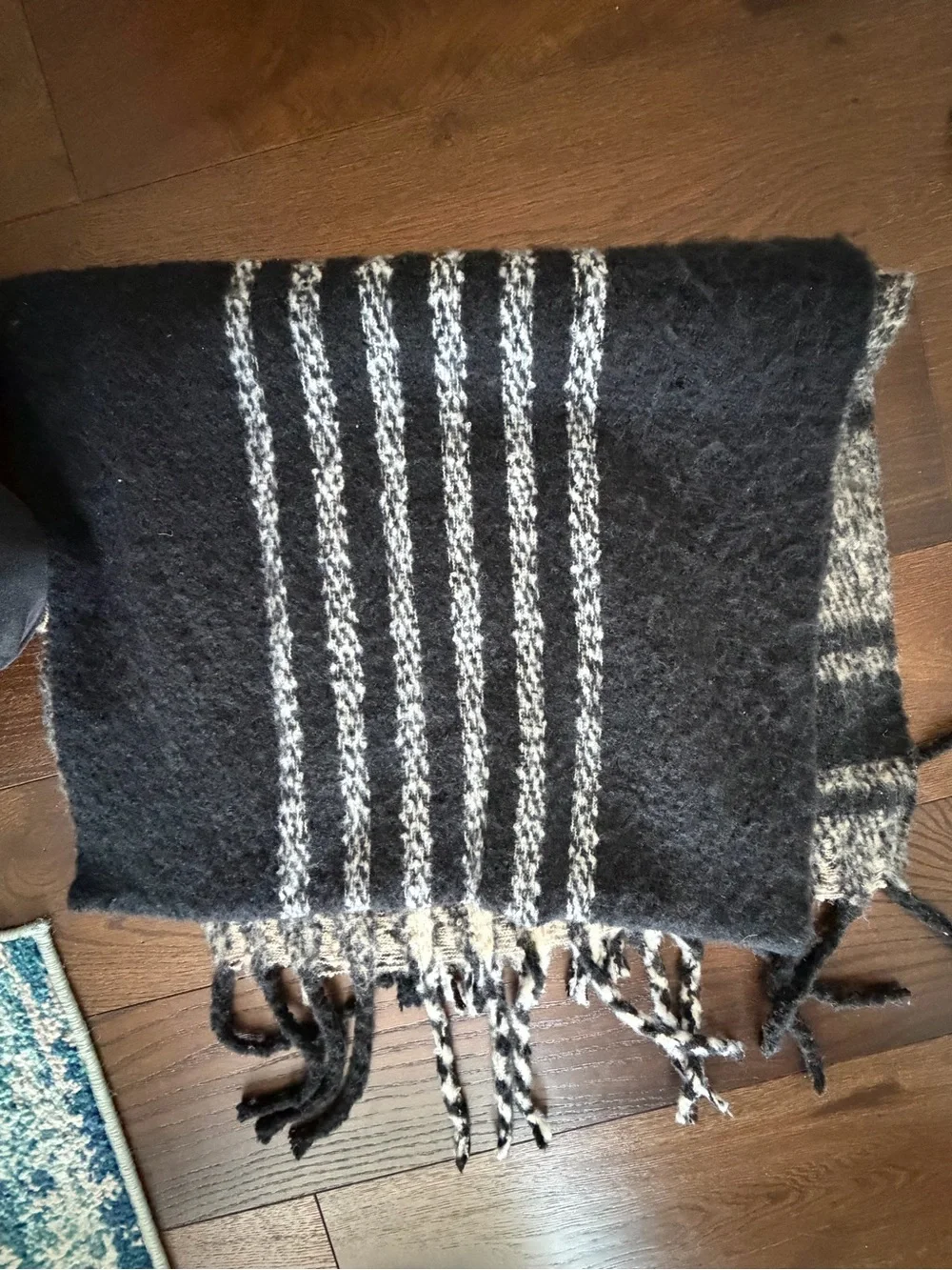 Free People Black & Cream Plaid Knit Scarf